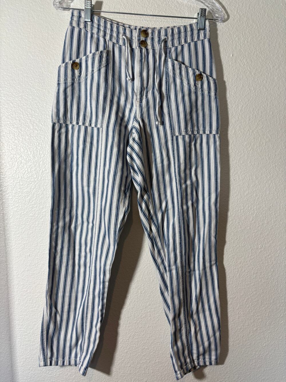 American Eagle Outfitters Women's Size 4 Blue White Striped Pants Tapered Crop